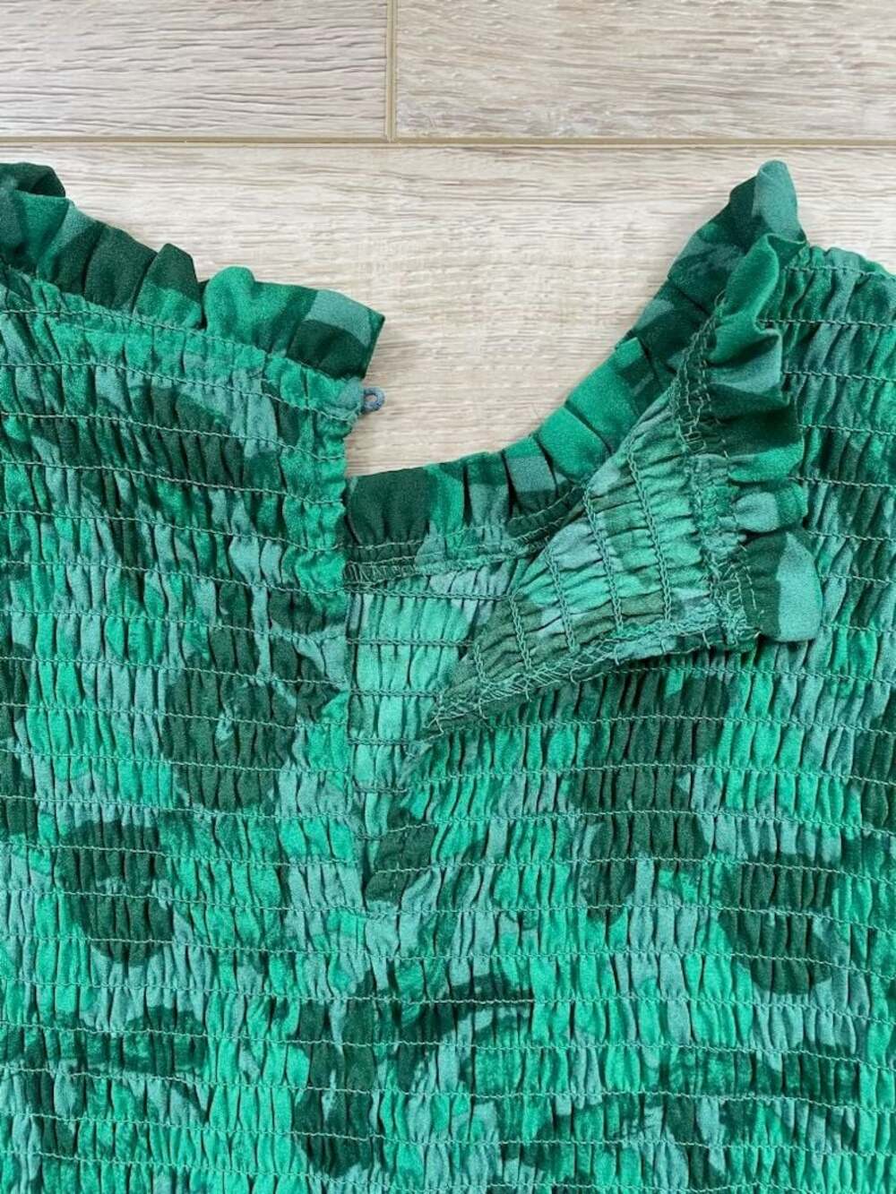 Sugarlips Emerald Green Floral Smocked Tiered Midi Dress Puff Sleeve Small - Picture 14 of 14